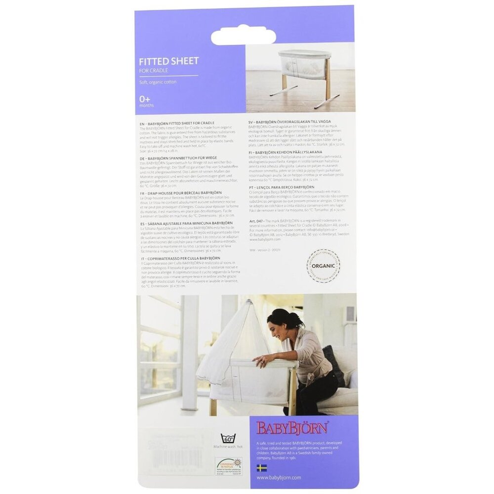 BabyBjorn Fitted Sheet for Cradle, Organic, Cotton, White, 1 Piece NEW NIP - Picture 5 of 5